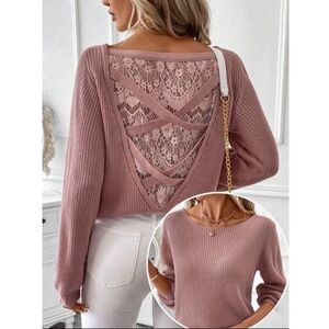 Elegant Back Lace Round Neck Sweater